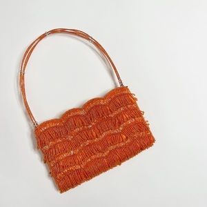 vintage orange scalloped beaded bag